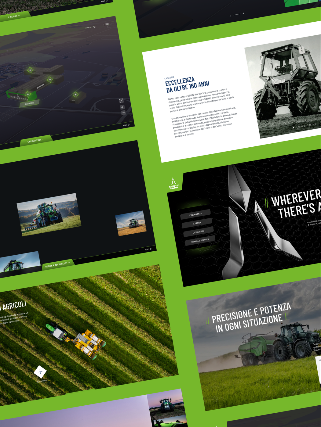 Schermate di un sito web che presenta macchine agricole DEUTZ-FAHR.