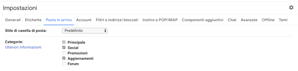 A cosa servono le categorie Gmail