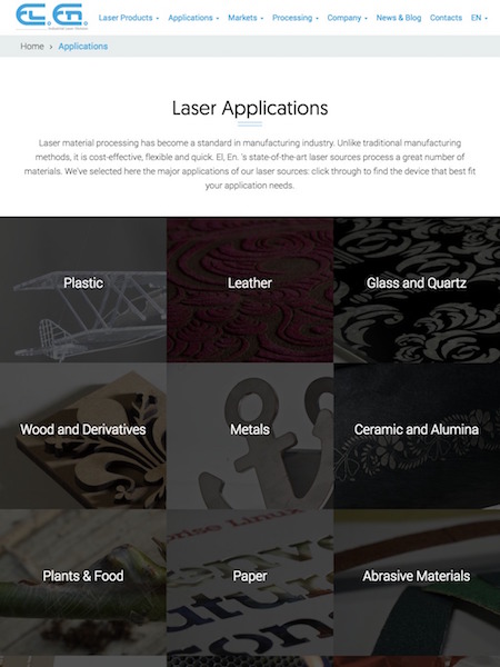 La pagina applicazioni laser del sito El.En. laser ottimizzata per tablet