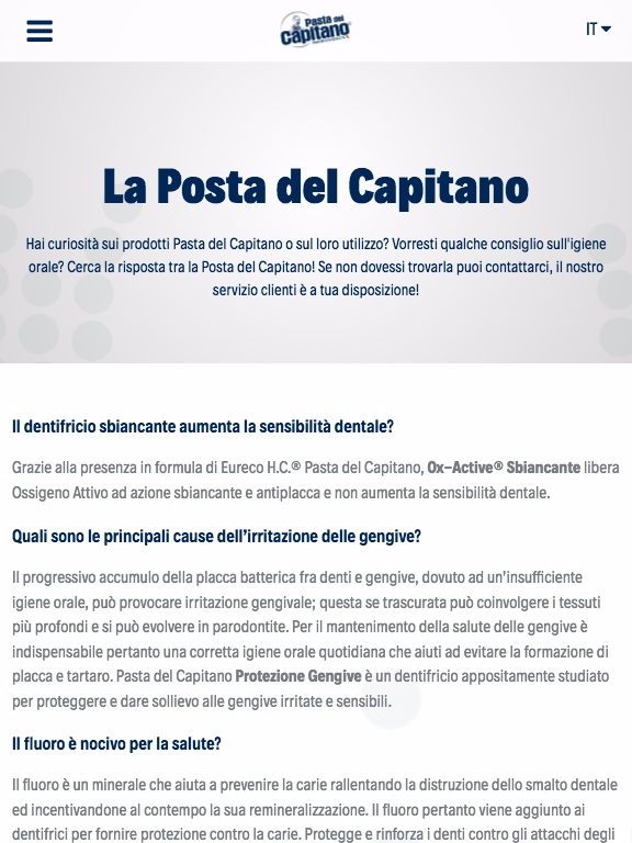 Pasta del Capitano Tablet Faq