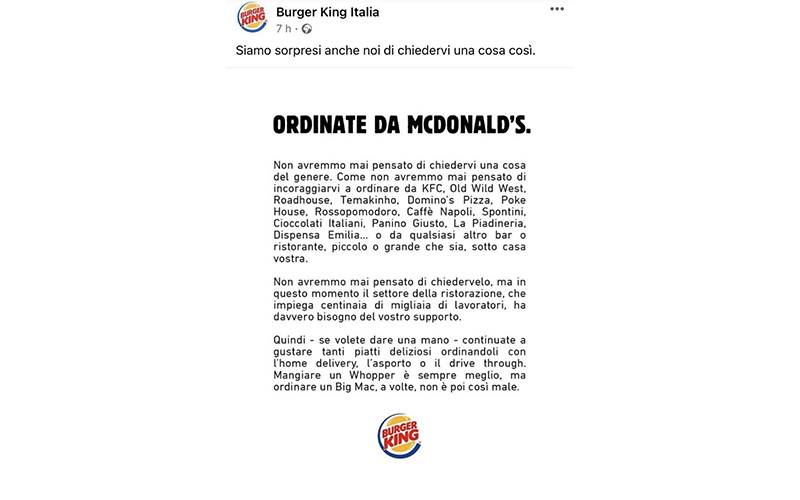 Burger King comunicazione McDonalds