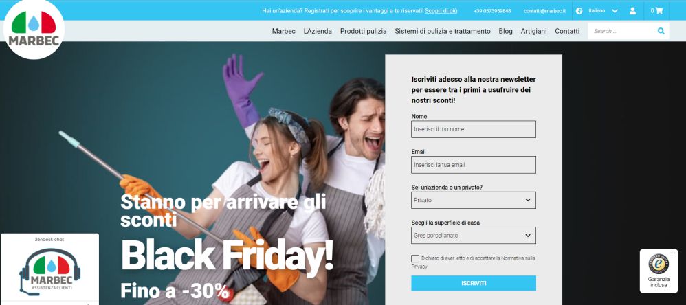 Screenshot della landing page Black Friday Marbec